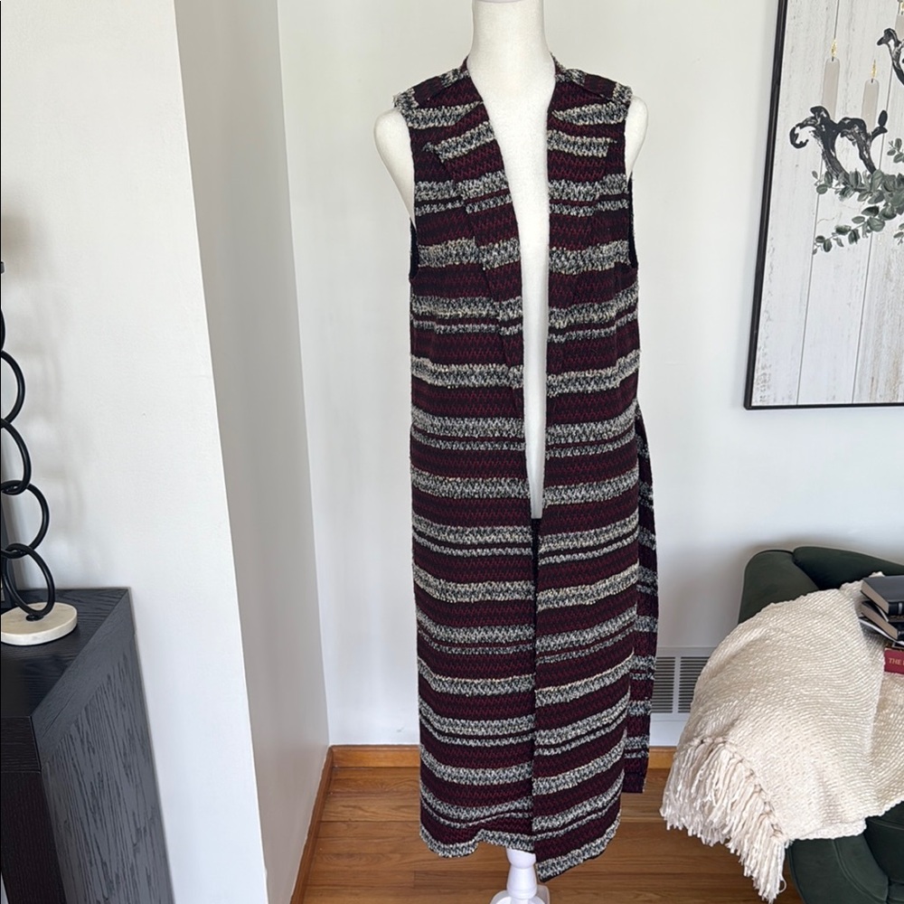 Striped Knit Long Vest